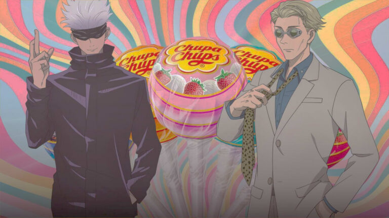 Jujutsu Kaisen personagens em estilo chibi com Chupa Chups