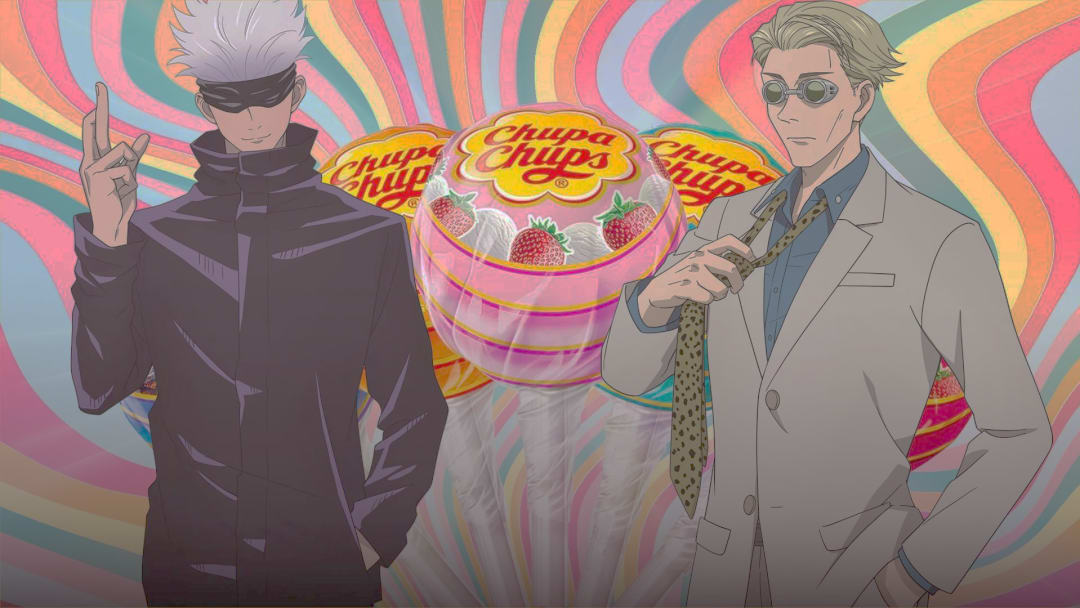 Jujutsu Kaisen personagens em estilo chibi com Chupa Chups