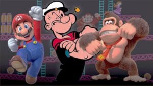 Popeye e Donkey Kong em ilustrações de videogame