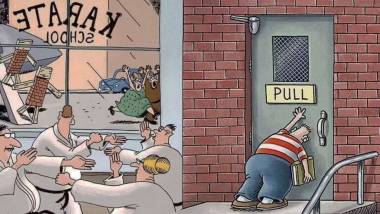 Quadrinhos sobre escola de The Far Side com humor e crítica à educação.