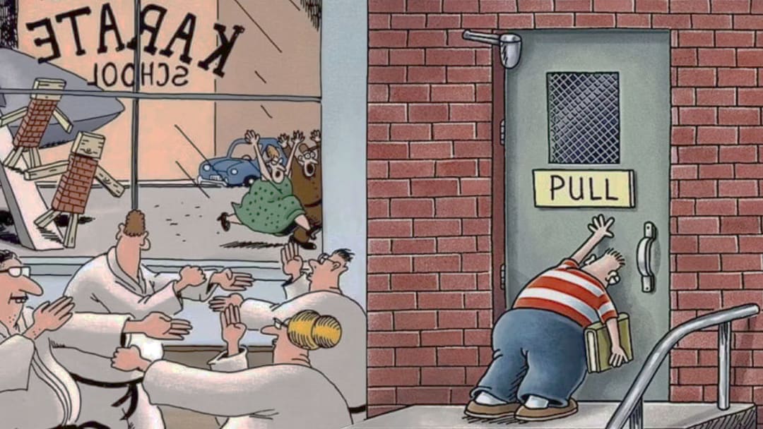 Quadrinhos sobre escola de The Far Side com humor e crítica à educação.