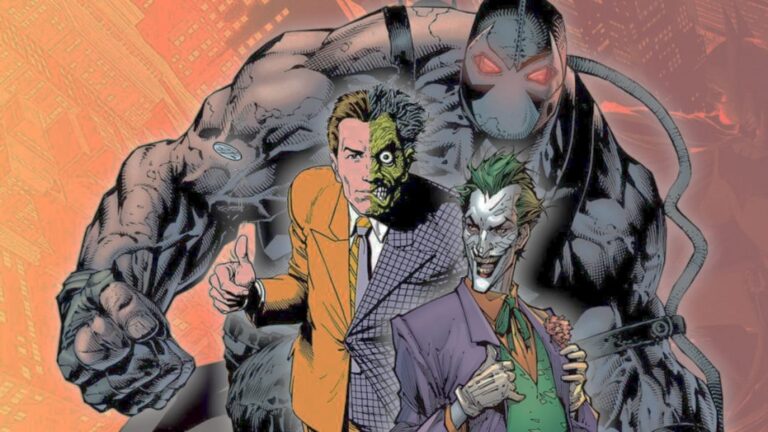Batman e Bane em quadrinhos, representando a complexa relação entre os personagens.