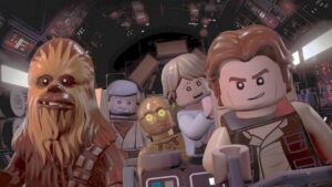 Jogos LEGO Star Wars com personagens icônicos da franquia.