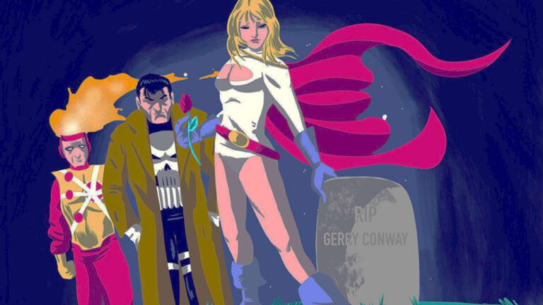 Tributo a Gerry Conway com desenhos de personagens criados por ele.