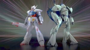 Modelos de Gundam Turn A com design angelical e detalhes impressionantes.