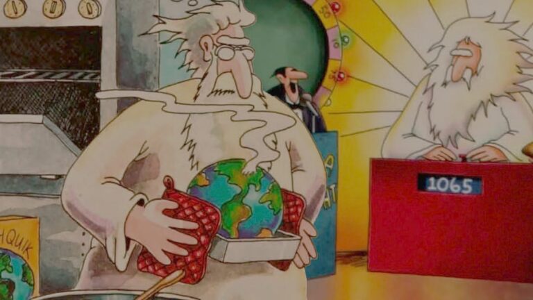 Quadrinhos de The Far Side com Deus