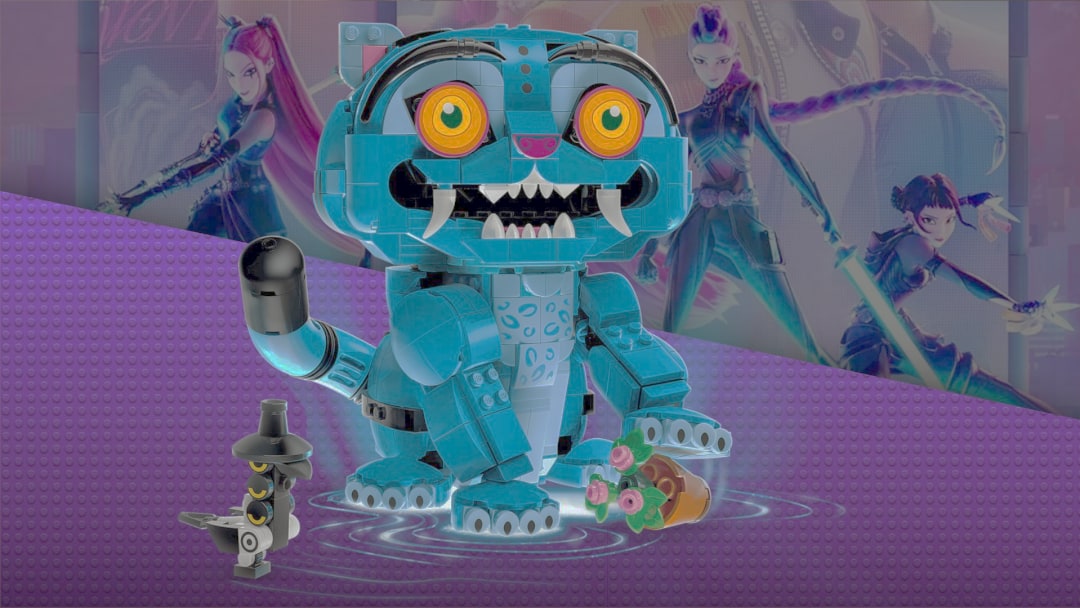 Conjunto KPop Demon Hunters da LEGO com Derpy Tiger e Sussie Bird.